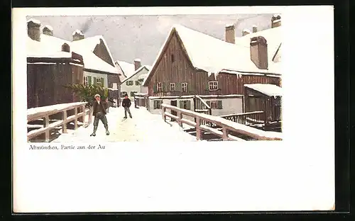 Künstler-AK München, Partie aus der Au, Tannenbaum