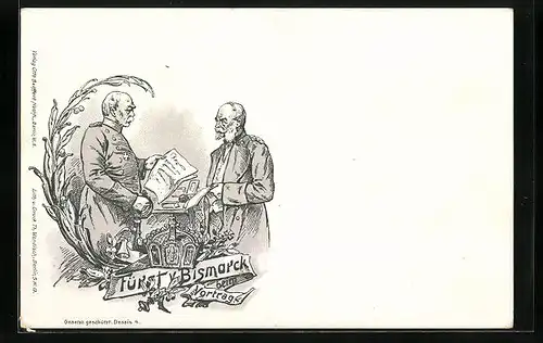 AK Fürst Bismarck beim Vortrag mit Krone