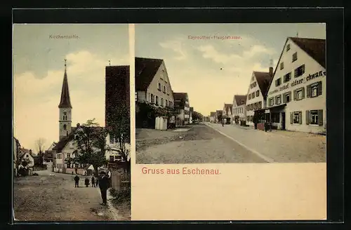 AK Eschenau, Kirchenpartie, Gasthof zum goldenen Schwan in der Bayreuther Hauptstrasse