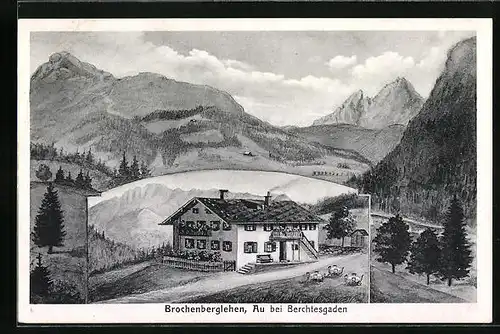 Künstler-AK sign. Hans Pernat: Berchtesgaden-Au, Gasthaus Brochenberglehen