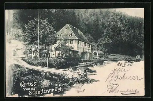 AK Wiesenttal /Ofr., Schottersmühle mit waldiger Umgebung und drei Damen am Wegesrand