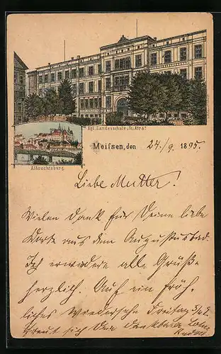 Vorläufer-Lithographie Meissen, 1895, Königliche Landesschule St. Afra, Albrechtsburg