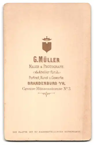 Fotografie G. Müller, Brandenburg a. H., Grosse Münzenstr. 3, Portrait einer Dame mit hochgestecktem Haar