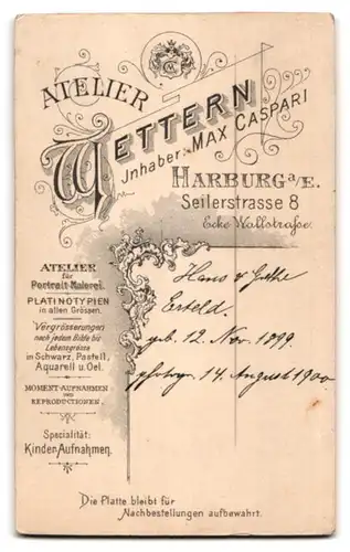 Fotografie Atelier Wettern, Harburg a. E., Seilerstr 8, Geschwister mit grossen Augen