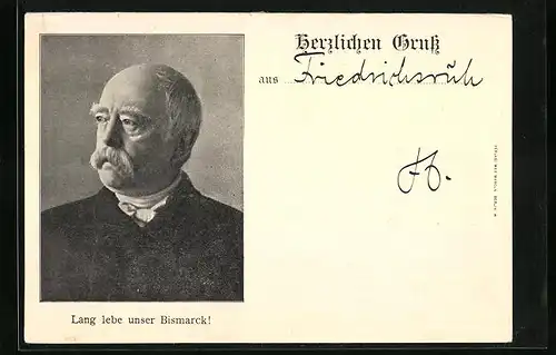 AK Lang lebe unser Bismarck!, Portrait von Otto von Bismarck im Halbprofil