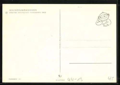 Künstler-AK ZDF-Meinzelmännchen als Cowboy mit Revolver und entsprechendem Hut