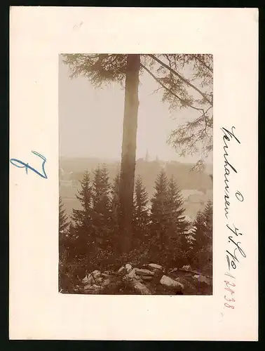 Fotografie Brück & Sohn Meissen, Ansicht Neuhausen i. Erzg., Blick auf Schloss Purschenstein aus dem Wald heraus