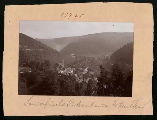 Fotografie Brück & Sohn Meissen, Ansicht Pirkenhammer bei Karlsbad, Blick auf den Ort im Tal