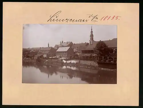 Fotografie Brück & Sohn Meissen, Ansicht Lunzenau, Partie an der Mulde mit Wohnhäusern