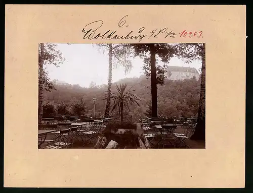 Fotografie Brück & Sohn Meissen, Ansicht Wolkenburg, Blick vom Parkrestaurant aufs Schloss