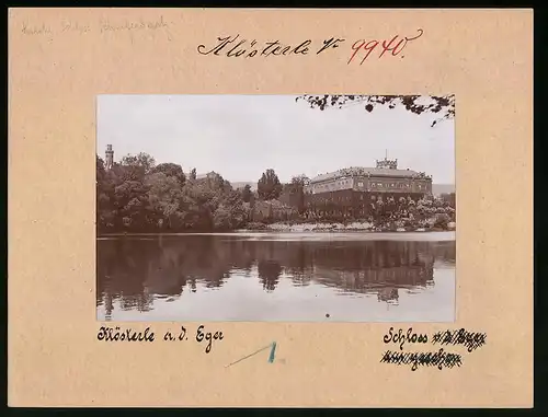 Fotografie Brück & Sohn Meissen, Ansicht Klösterle a. d. Eger, Blick auf das Schloss an der Eger