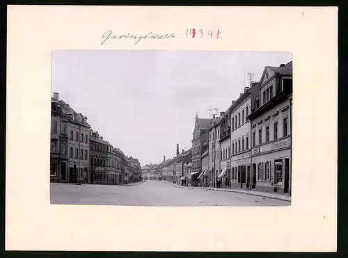 Fotografie Brück & Sohn Meissen, Ansicht Geringswalde i. Sa., Hauptstrasse mit Geschäften Haferkorn, Cafe Goldammer