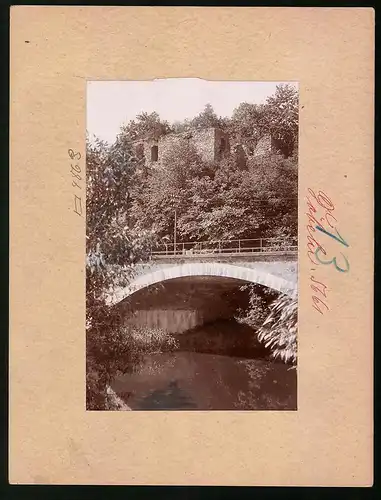 Fotografie Brück & Sohn Meissen, Ansicht Döbeln, Ruine Kämpe von der Brücke gesehen