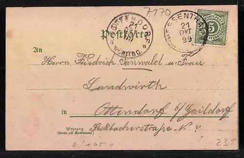 Lithographie Hessenthal, Bahnhof und Restaurant, Einkorn-Gasthof mit Ruine, Einkorn-Forsthaus