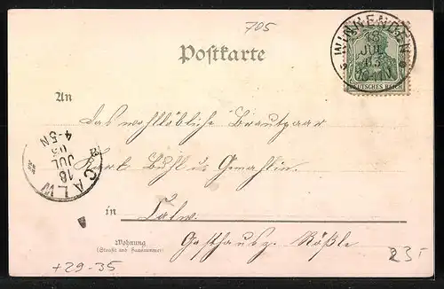 Passepartout-Lithographie Winnenden, Paulinenpflege, Diebs-Thurm und Thor-Thurm, Marktplatz, Kleeblatt