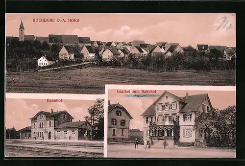 AK Hochdorf bei Horb /Württ., Totalansicht, Bahnhof, Gasthof zum Bahnhof