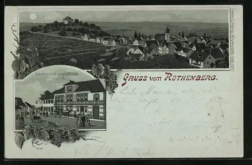 Mondschein-Lithographie Rothenberg, Gasthaus zur Krone, Ortsansicht