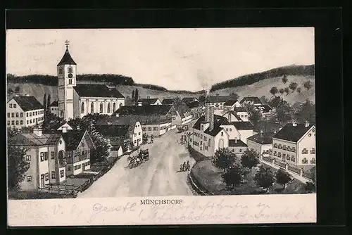 Künstler-AK sign. Hans Pernat: Münchsdorf, Strassenpartie aus der Vogelschau