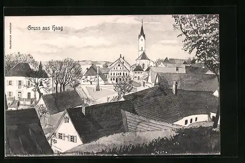 Künstler-AK sign. Hans Pernat: Haag, Blick auf die Dächer der Stadt in Richtung Kirche