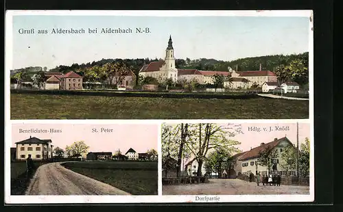 AK Aldersbach bei Aidenbach, Beneficiaten-Haus, Handlung v. J. Knödl mit Dorfpartie