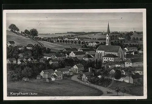 AK Karpfham i. Rottal, Teilansicht mit Kirche