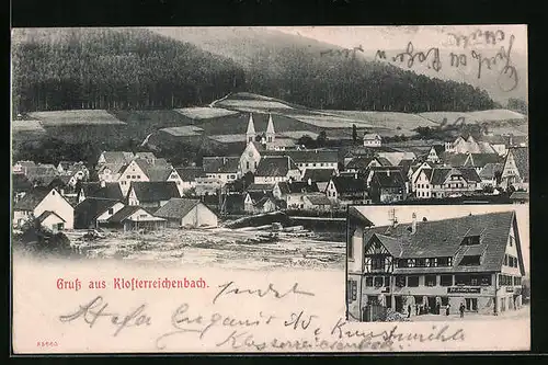 AK Klosterreichenbach, Gasthaus zur Sonne, Teilansicht mit Kirche
