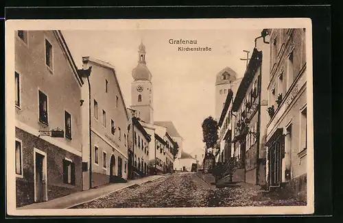 AK Grafenau, Kirchenstrasse mit Kirche