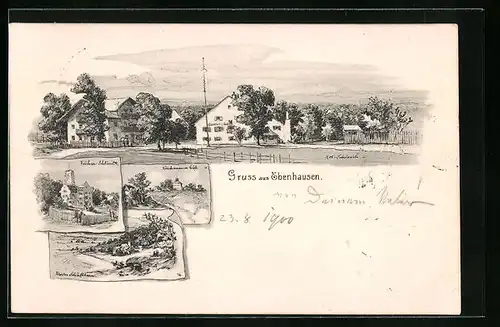 Künstler-AK Ebenhausen, Ortsansicht mit Gasthof