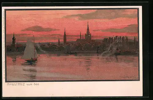 Künstler-AK Zeno Diemer: Konstanz, Ortsansicht vom See