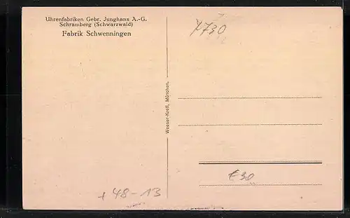 Künstler-AK Schwenningen, Uhrenfabrik Geb. Junghans A.-G. aus der Vogelschau