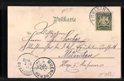 Mondschein-Lithographie Freising, Totalansicht mit Oberer Hauptstrasse