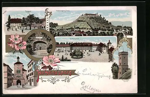 Lithographie Hohenasperg, Ortsansicht mit Festungs- und Burghof