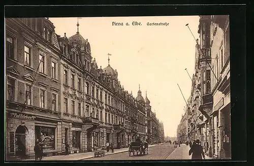 AK Pirna a. Elbe, Gartenstrasse mit Kutsche