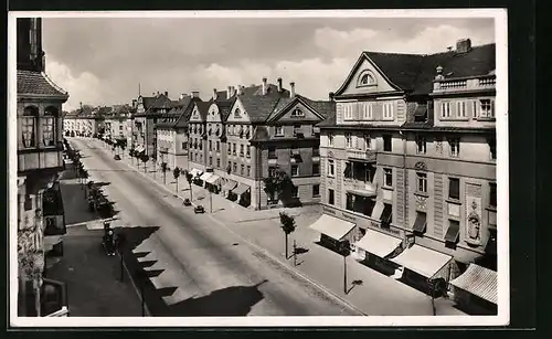 AK Rastatt, Mittlere Bahnhofstrasse aus der Vogelschau