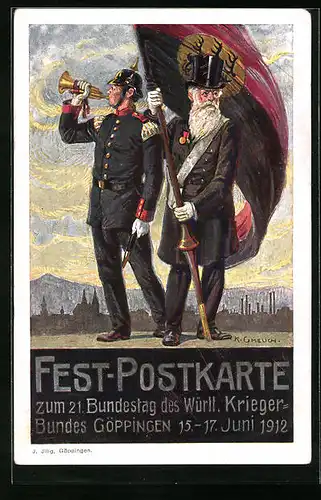 Künstler-AK Göppingen, 21. Bundestag des Württ. Kriegerbundes 15.-17.06.1912