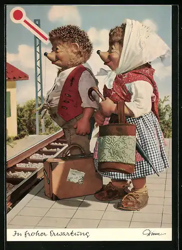 AK Mecki mit seiner Frau am Bahnsteig