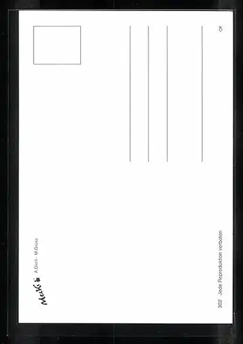 AK Mecki mit zwei Blumensträussen