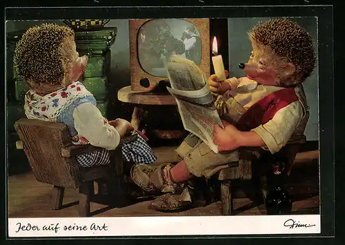 AK Mecki mit Frau beim Fernsehabend