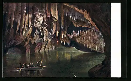 Künstler-AK Macocha Höhle, Der unterirdische See