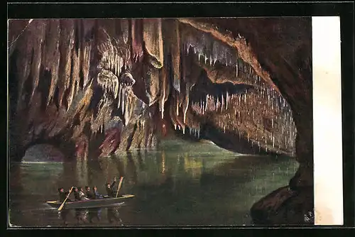 AK Macocha Höhle, Boot auf dem unterirdischen See