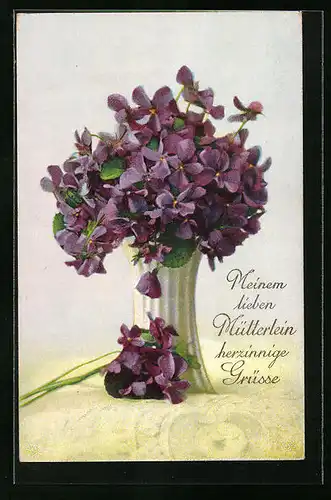 AK Rote Blumen in weisser Vase