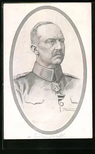 Künstler-AK Portrait Erich Ludendorffs in Uniform