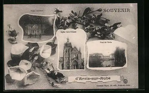 AK Areis-sur-Aube, Ortspartie am Wasser, Kirche