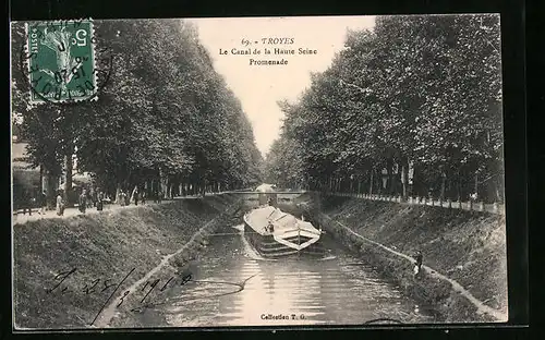 AK Troyes, Le Canal de la Haute Seine, Promenade