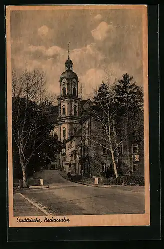 AK Neckarsulm, Strassenpartie an der Stadtkirche