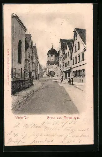 AK Memmingen, Strassenpartie am Wester-Tor