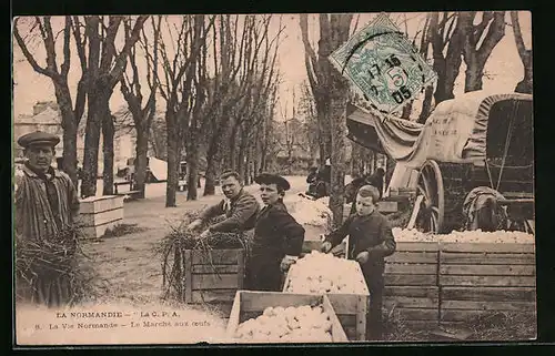 AK La Normandie, La Vie Normande, Le Marché aux oeufs, Eier-Händler auf dem Markt