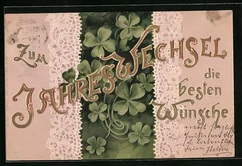 Präge-AK Neujahrsgrüsse mit Kleeblättern