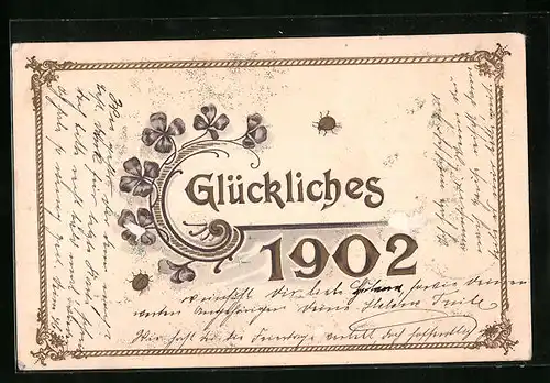 Künstler-AK Glükliches Neujahr 1902 mit Kleeblättern