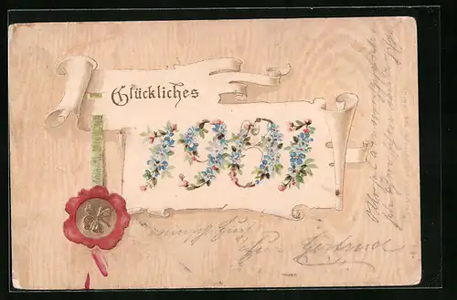 Präge-AK Glückliches Neujahr 1901 mit Siegel und Kleeblatt